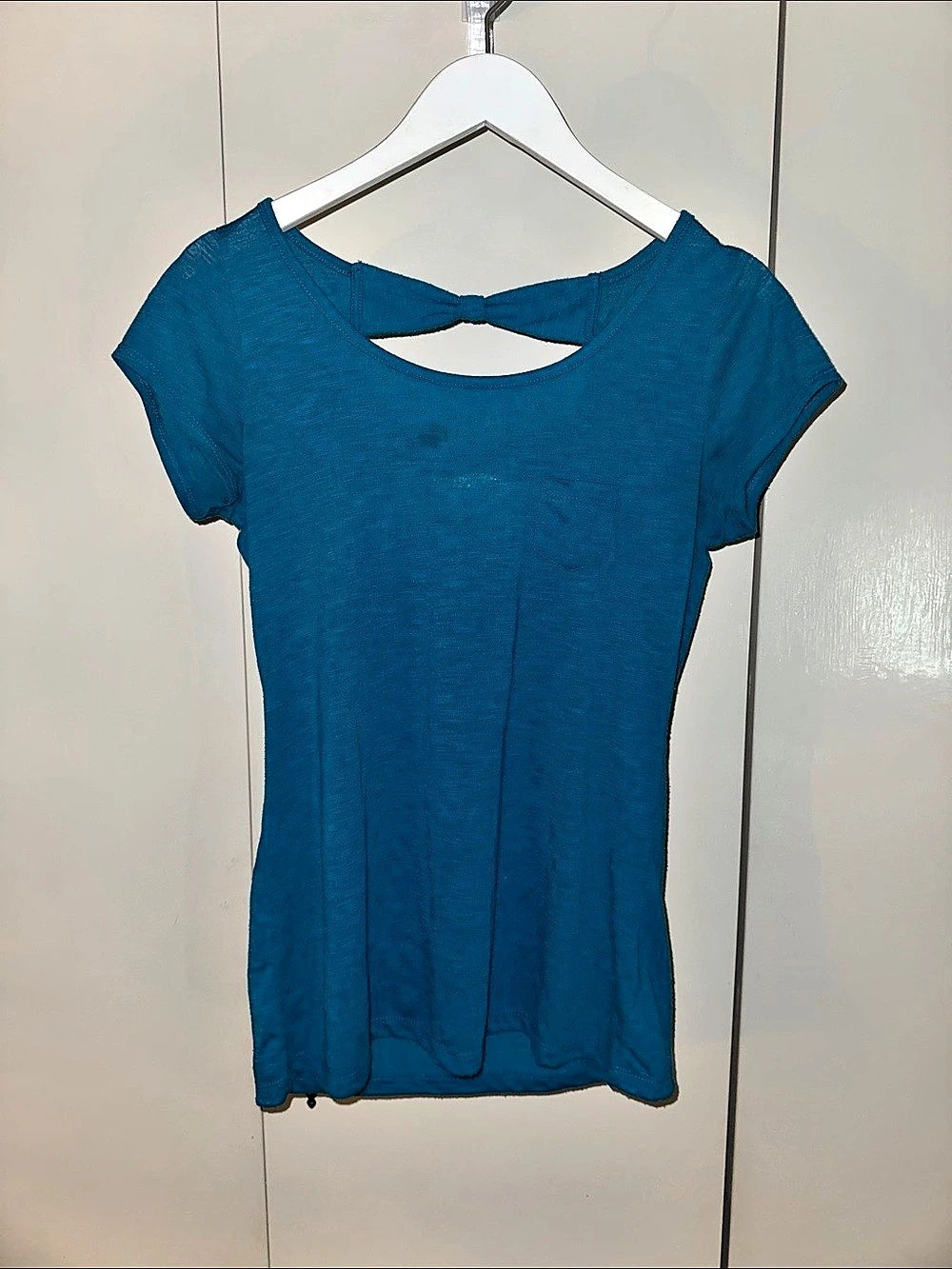 Blue Short Sleeve Top with Bow Detail